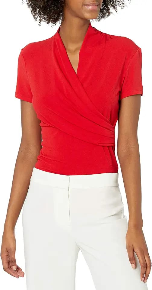DKNY Women's Short Sleeve Cross Front Suit Blouse