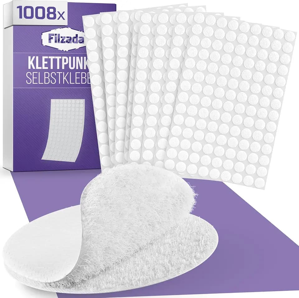 Filzada® 1008x Klettpunkte Selbstklebend Weiß Ø 10mm - Klett Klebepunkte