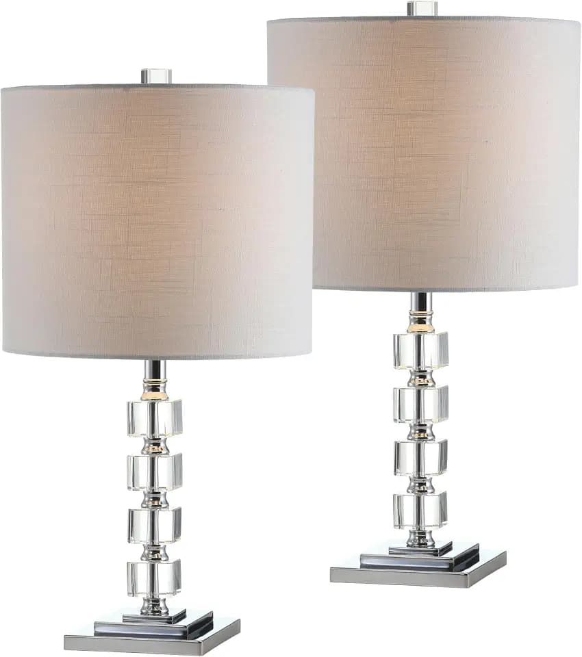 JONATHAN Y Barnard 22" Crystal Metal Stacked Cube Lamp, Clear, Set of 2