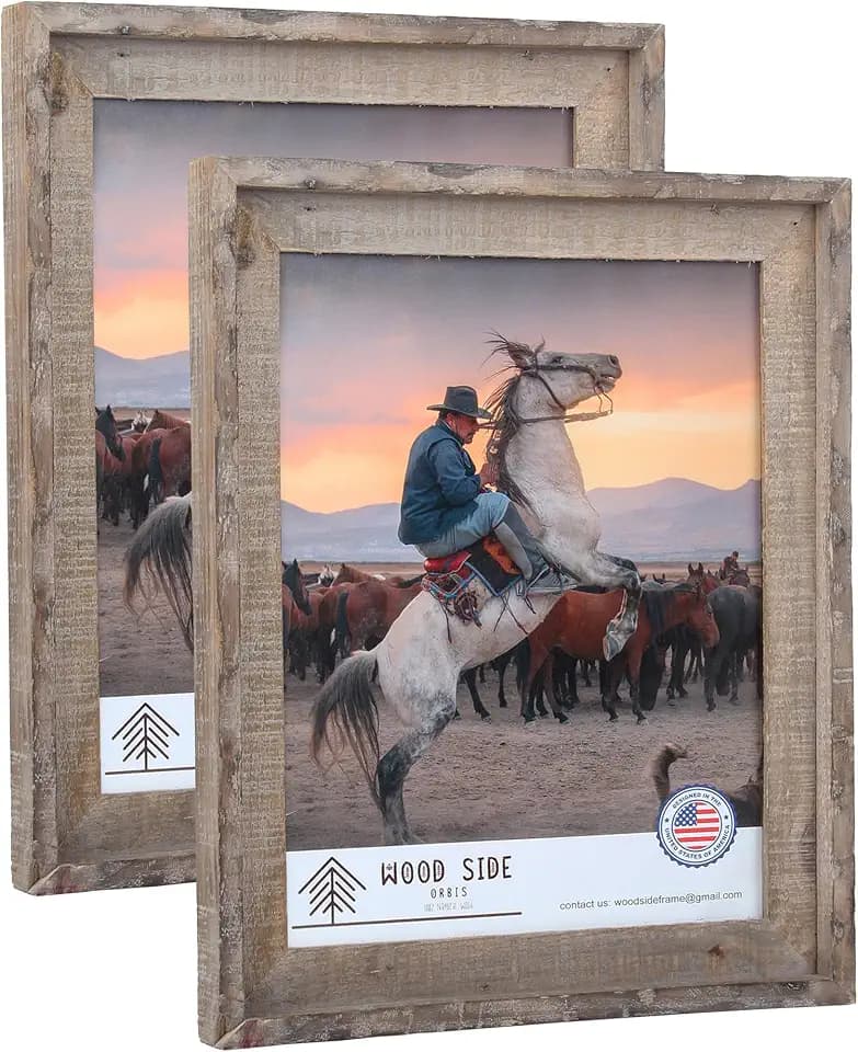 Rustic Barnwood Picture Frames 8x12 - Set of 2 - Natural Reclaimed Wood Real Glass - Handcrafted Vintage Distressed, 1 3/4" Frame Width