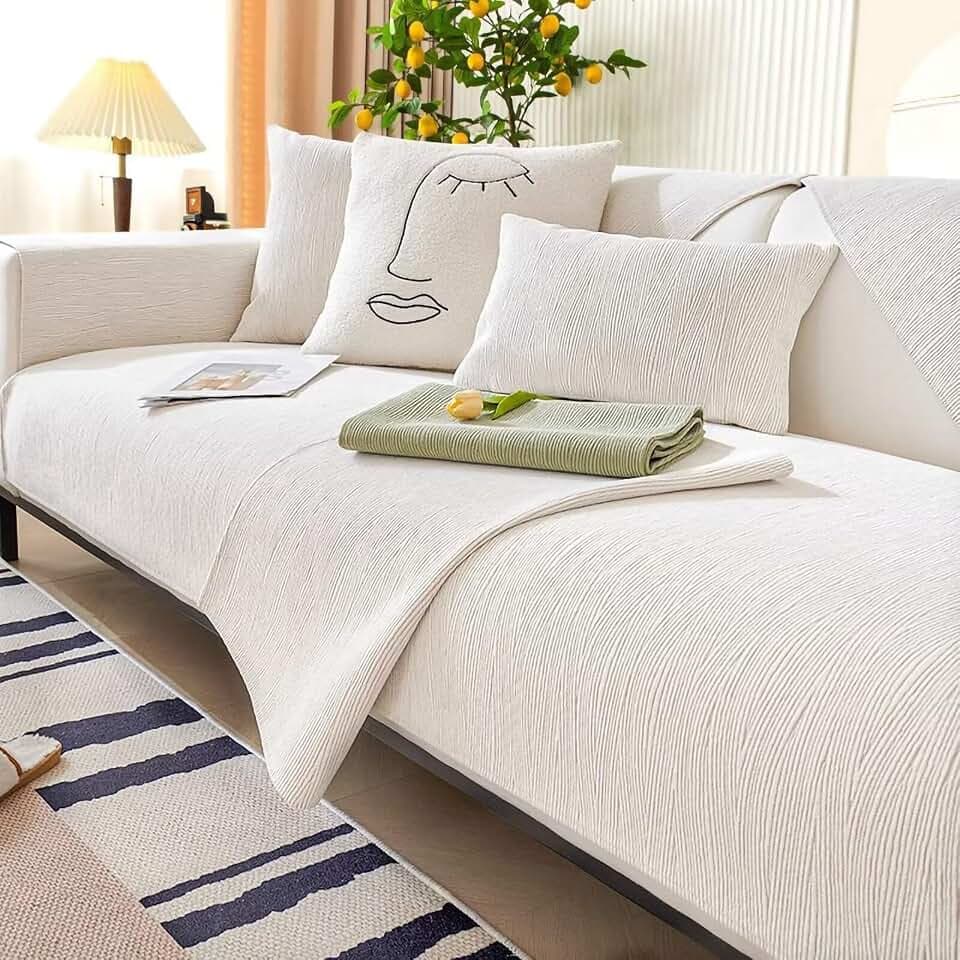 Sofa Überwurfdecke, Sofa Überzug, Sofadecken für Sitzfläche rutschfest, Überwurfdecken für Sofa, Fischgrätenstruktur, Hund Katze Sofa Überwurf Sofaschutz, Beige B, 70 * 150CM