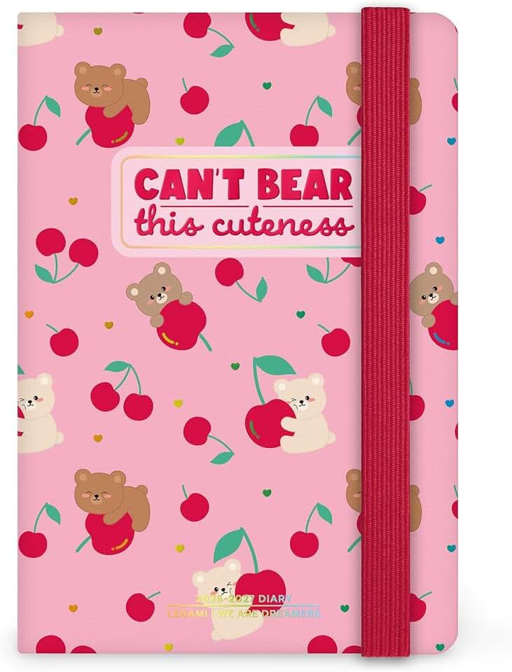 Legami – Wochenplaner mit Notizbuch 2026–2027, Teddy Bear Pink, 16 Monate, klein, Tagebuch von September 2026 bis Dezember 2027, Verschluss mit Gummiband, FSC-zertifiziertes Papier, 9,5 x 13,5 cm