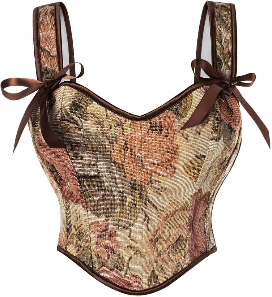 SCARLET DARKNESS Damen Renaissance Korsett Square V-Neck Lace-up Corsage Blumendruck Corset