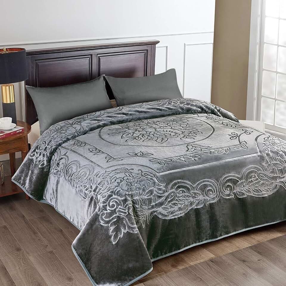 JML Raschel-Fleece-Decke, King-Size-Größe, schwere koreanische Nerzdecke, 214 x 244 cm, 4,1 kg, einlagig, weich, warm, dick, für Herbst, Winter, Grau
