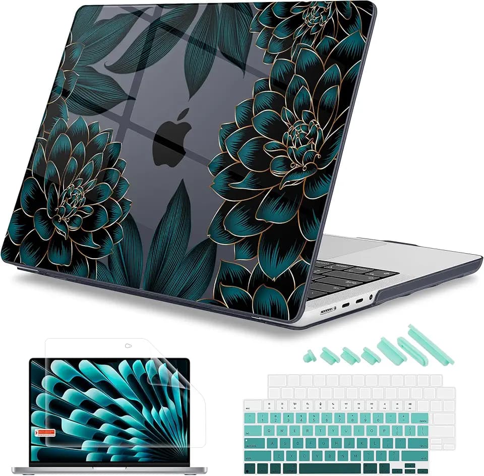 Mektron for 2026 MacBook Pro 14-inch M5 Case A3427 A3426 Fits 2025-2021 A3434 M4 A3112 A3401 A3185 M3 A2918 A2992 M2 A2779 M1 A2442 Pro/Max, Printed Plastic Hard Shell Laptop Cover, A-Dahlia