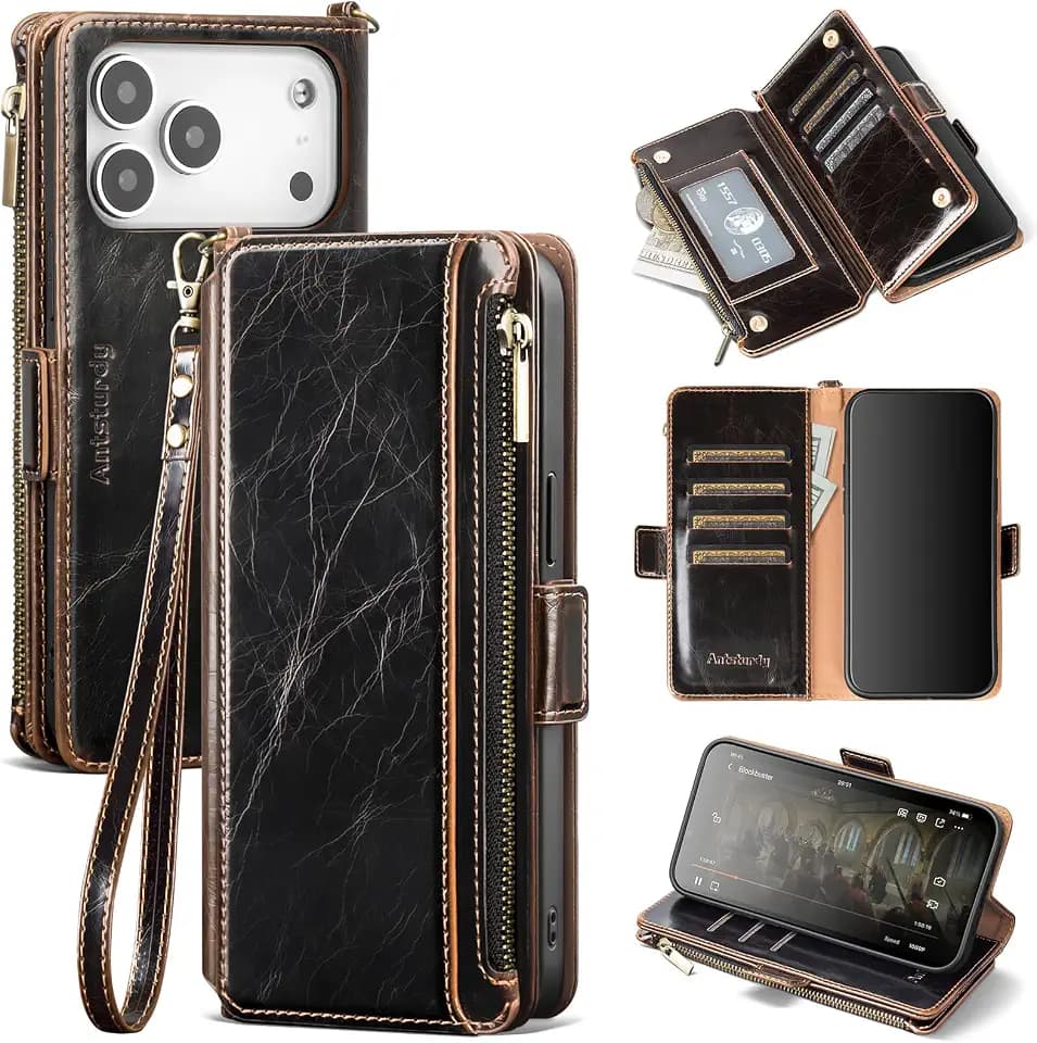 Antsturdy for iPhone 17 Pro Max Phone Wallet Case Women,Coffee