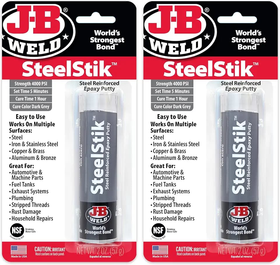 J-B Weld SteelStik, 1 Hour Cure, Steel Reinforced Epoxy Putty Stick - 2 Pack, Dark Grey (8267-2)