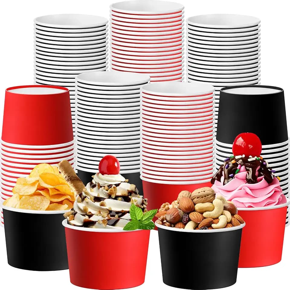 Jingmore 60 Pcs Paper Ice Cream Cups 9oz Disposable,Black and Red