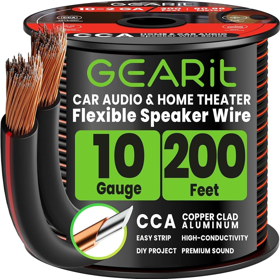 GEARit 10 Gauge Speaker Wire 200FT,10 AWG Wire for Home Theater & Car Audio