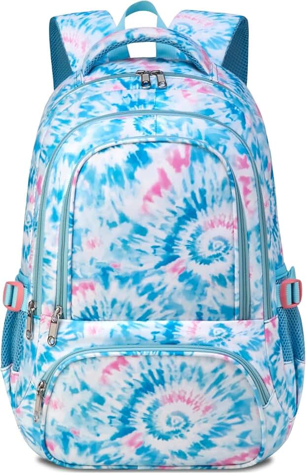 BLUEFAIRY Kids Backpack for Girls Elementary Primary Middle School Bags for Aged 8-10 for Teens Childs Bookbags Back to School Book Bags Mochilas para Niñas de 6 7 8 9 10 Años Tie-dye Blue