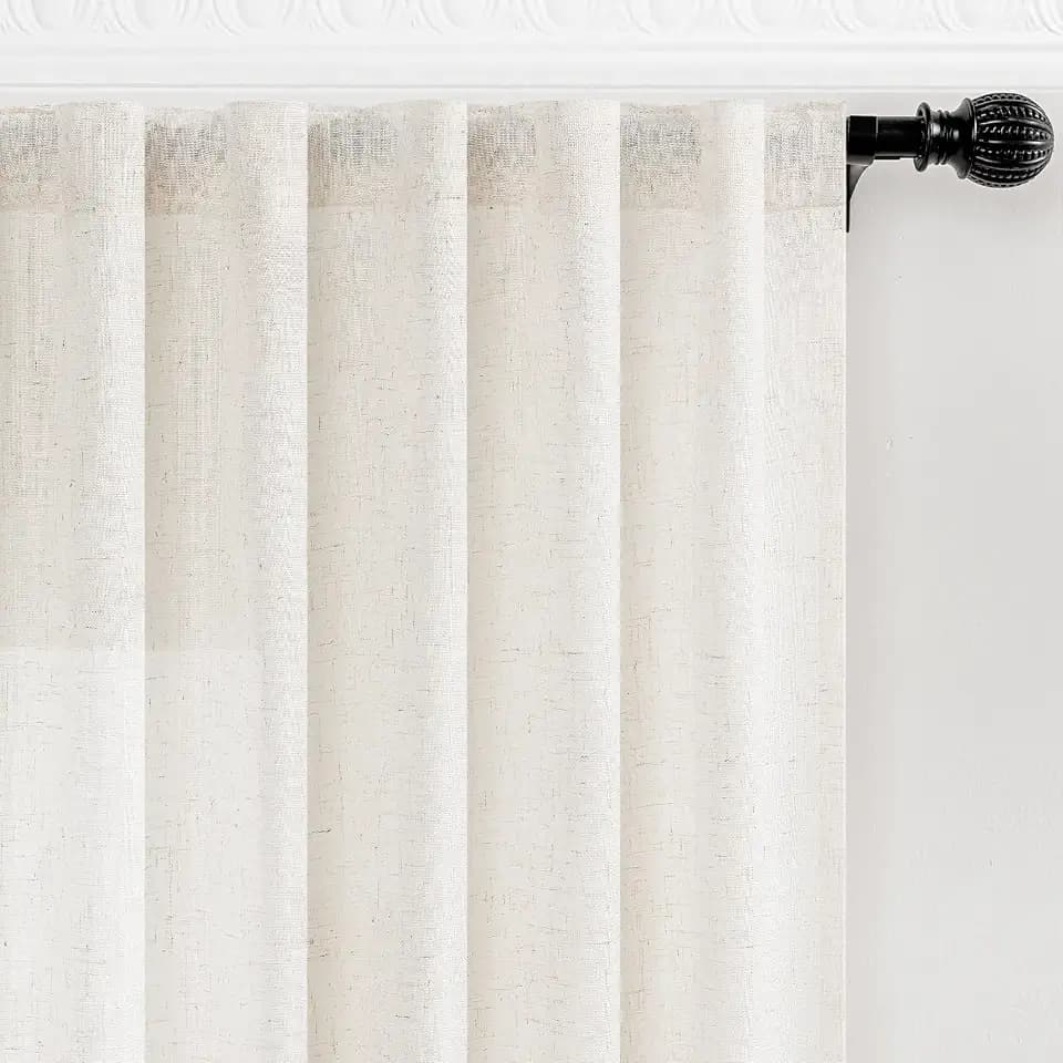 decorUhome Natural Linen Semi Sheer Curtains 108 Inch Long, 2 Panels Light Filtering Curtains Drapes with Rod Pocket and Back Tab for Living Room Bedroom Farmhouse Decor, W52 x L108
