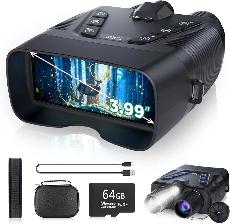 4K Night Vision Goggles, 58MP Full-Color Night Vision Binoculars with 10000mAh Rechargeable Battery, 64GB Card, 3.99" Screen and 1968FT Viewing Range for Camping Hunting & Security