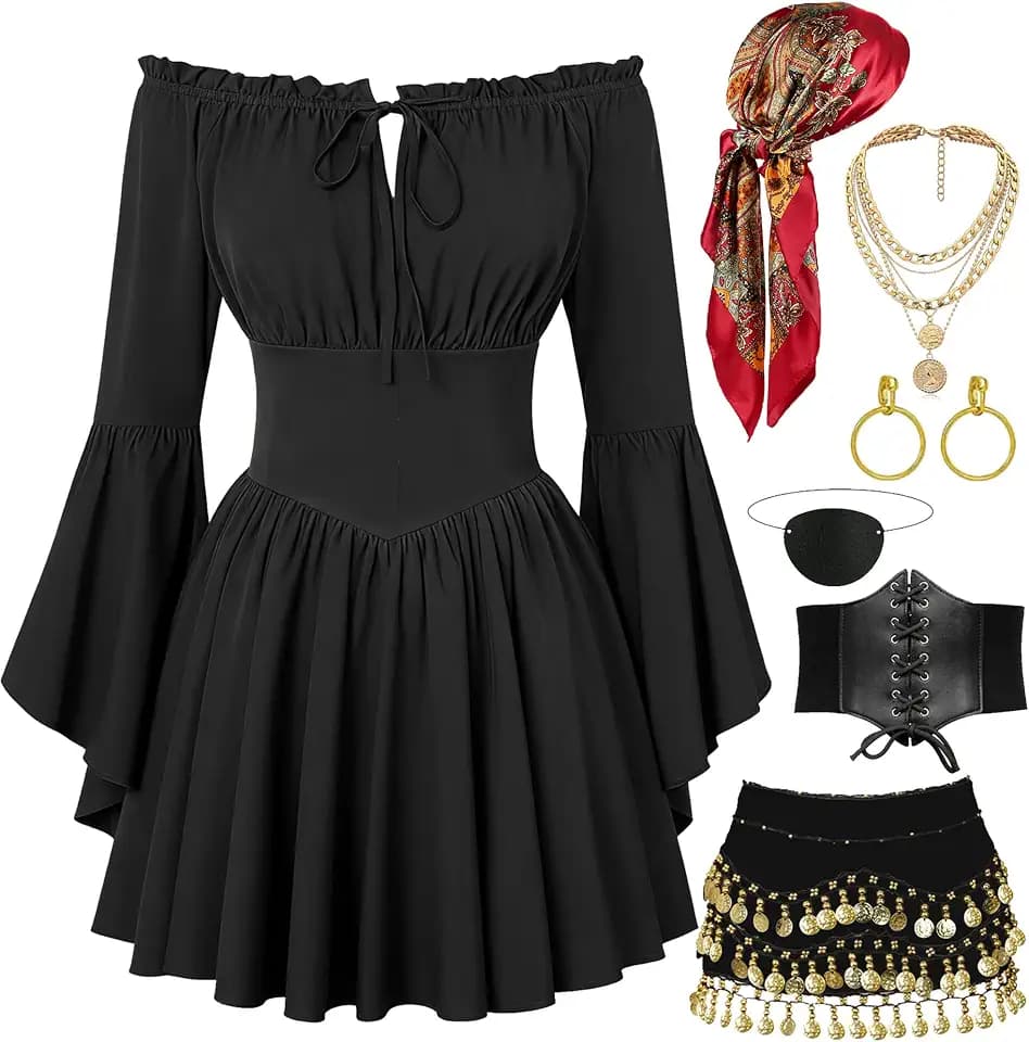 Women Pirate Costume Set Halloween Dress Outfit with Accessories