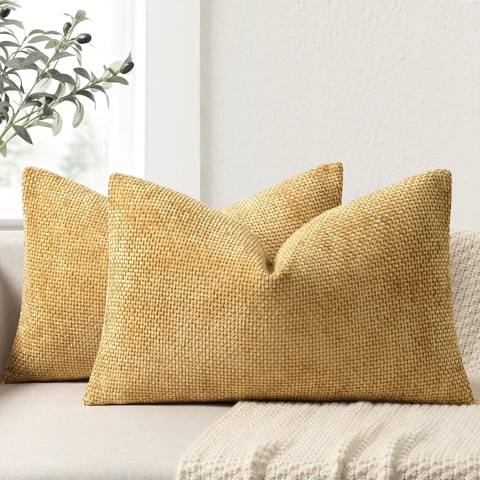 ZWJD Kissenbezug 30x50 2er Set Chenille Kissenbezüge Sofakissen Kissenhüllen Gelb Dekokissen Weiche Sofakissenbezug für Couch, Bett und Wohnzimmer Heimdekoration Luxus Zierkissenbezüge