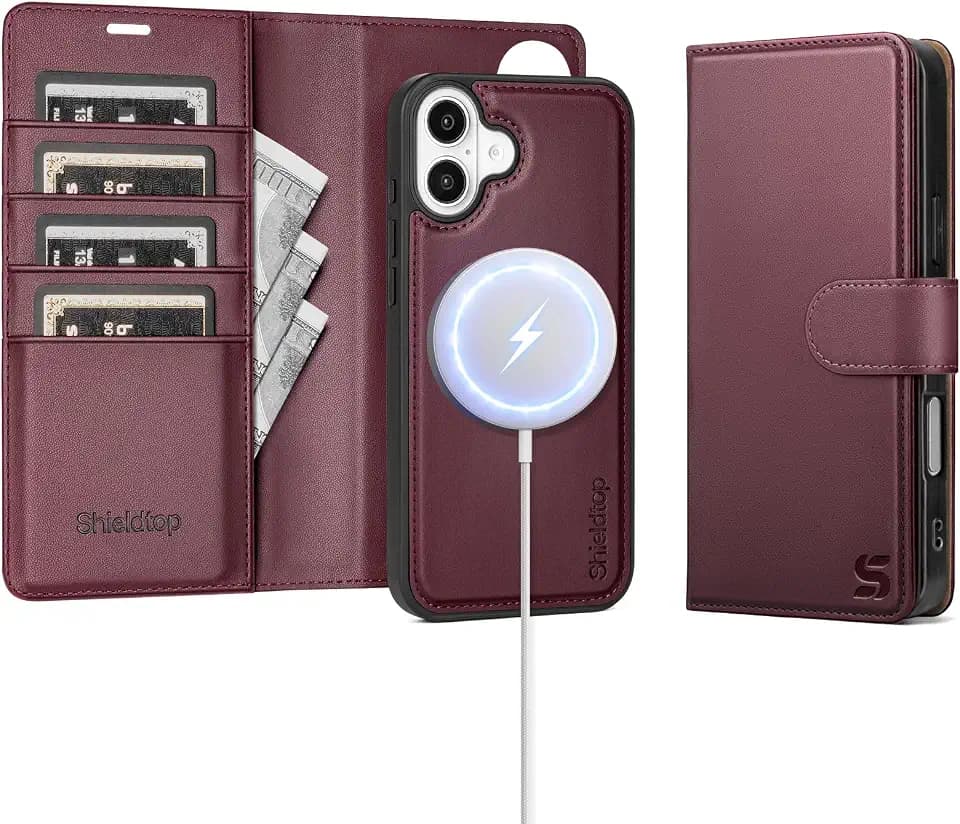 Shieldtop Compatible with MagSafe iPhone 16 Plus Wallet Case,Wine Red