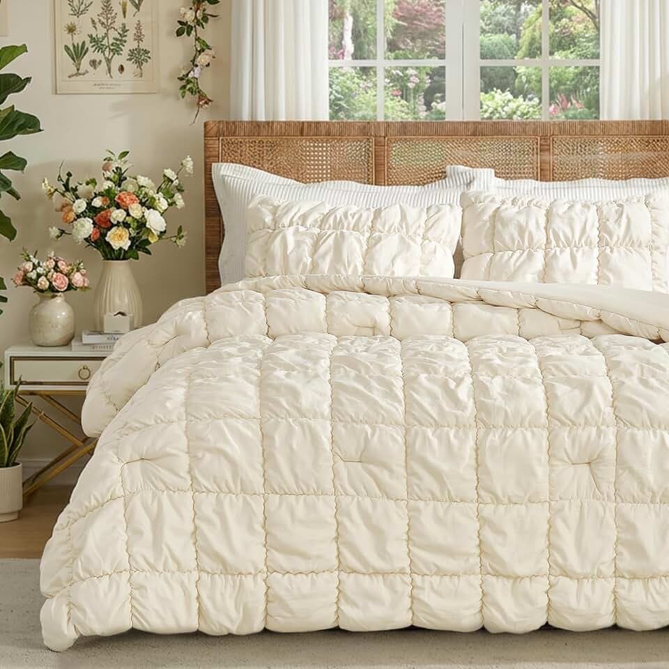 Amélie Home Twin Comforter Set, Bubble Textured, Beige, 3-Piece