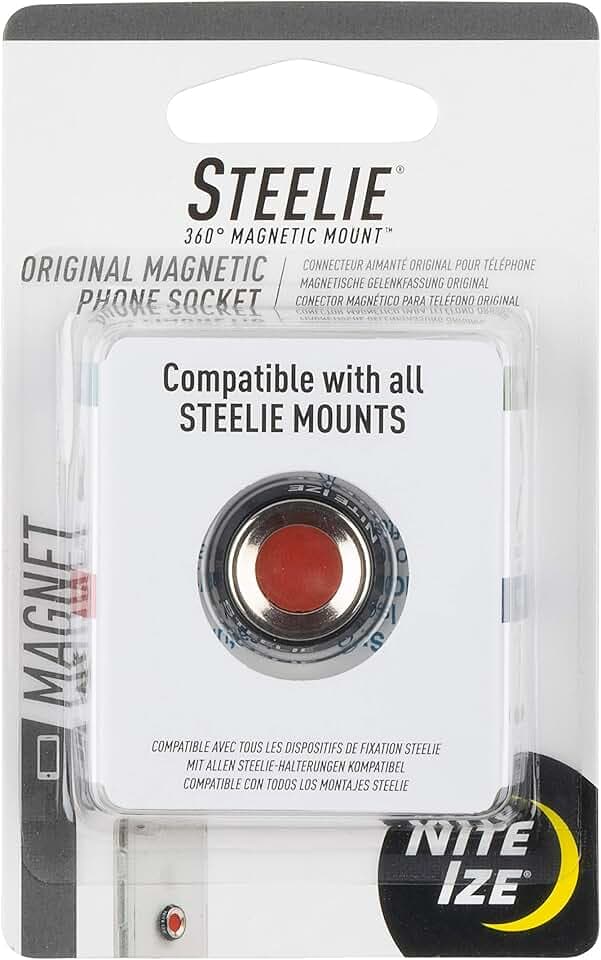 Nite Ize Steelie Magnetic Phone Socket - Strong Dashboard Mount Phone Socket for a Secure Hold - Smooth Glide - Adjustable Viewing - Works with Steelie Mounts