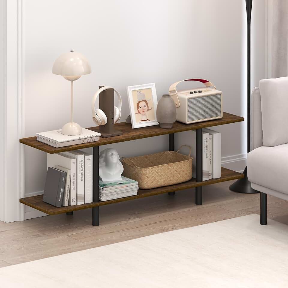 Furinno Turn-N-Tube Toolless 2-Tier Storage Shelves, Book Shelf, Amber Pine