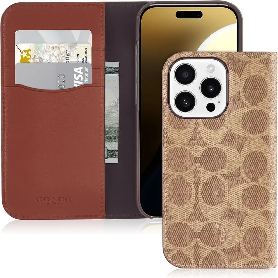 Coach Signature Canvas Wallet Folio iPhone 16 Pro Case - Designer Phone Case - Signature Tan