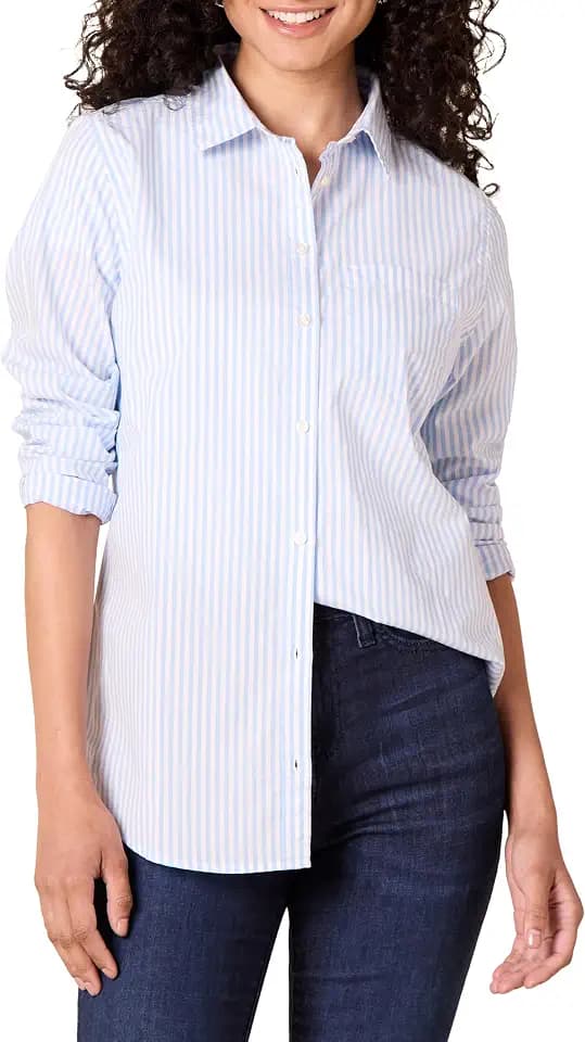 Amazon Essentials Women's Regular-Fit Long-Sleeve Button-Down Cotton Poplin Shirt, Business Casual