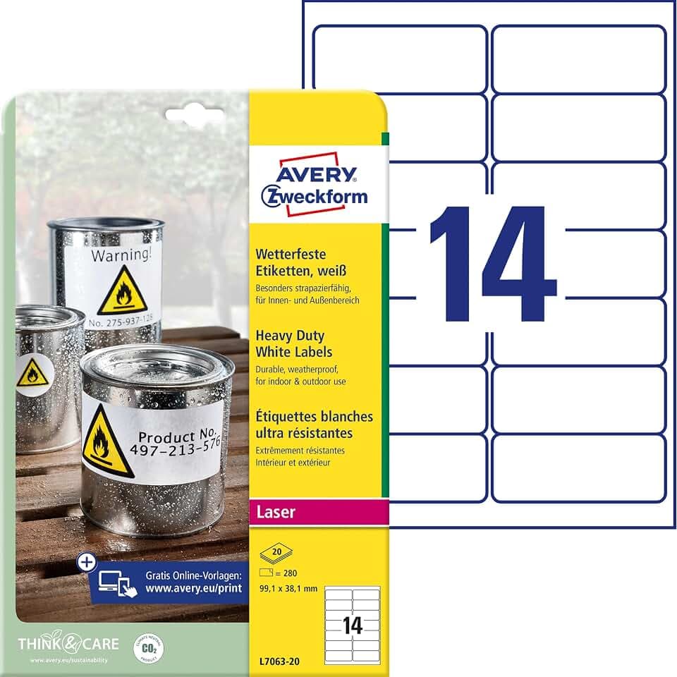 AVERY Zweckform L7063-20 Wetterfeste Etiketten, wasserfest, 99,1x38,1mm