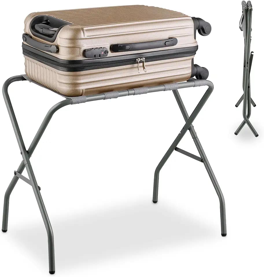 Relaxdays Kofferständer, Sets, klappbar, Gepäckständer aus Metall, HxBxT: 55x67x43 cm, Kofferablage, Hotel, Stahl, grau