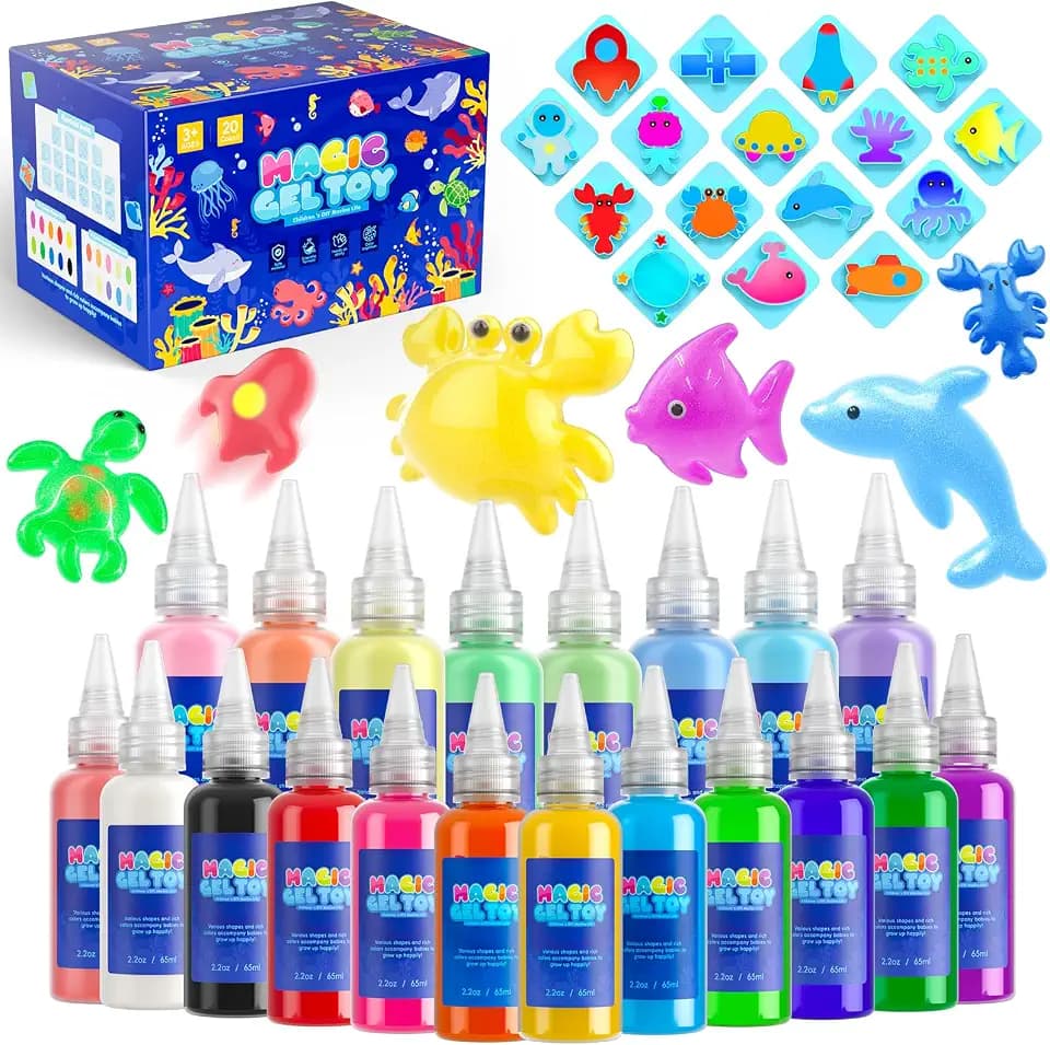 Hot Bee Magic Water Gel Kinder Spielzeug ab 4 5 6 7 Jahre DIY Magic Jelly Elf Kit Aqua Gelz Set 20 Farben 8 Doppelseitig Formen Geburtstag Geschenk für Mädchen Jungen 4 5 6+ Meerestier