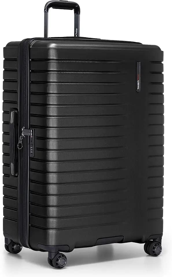 Traveler's Choice Archer Polycarbonate Hardside Spinner Luggage Set, Tie Down Straps, Black, Checked 29-Inch