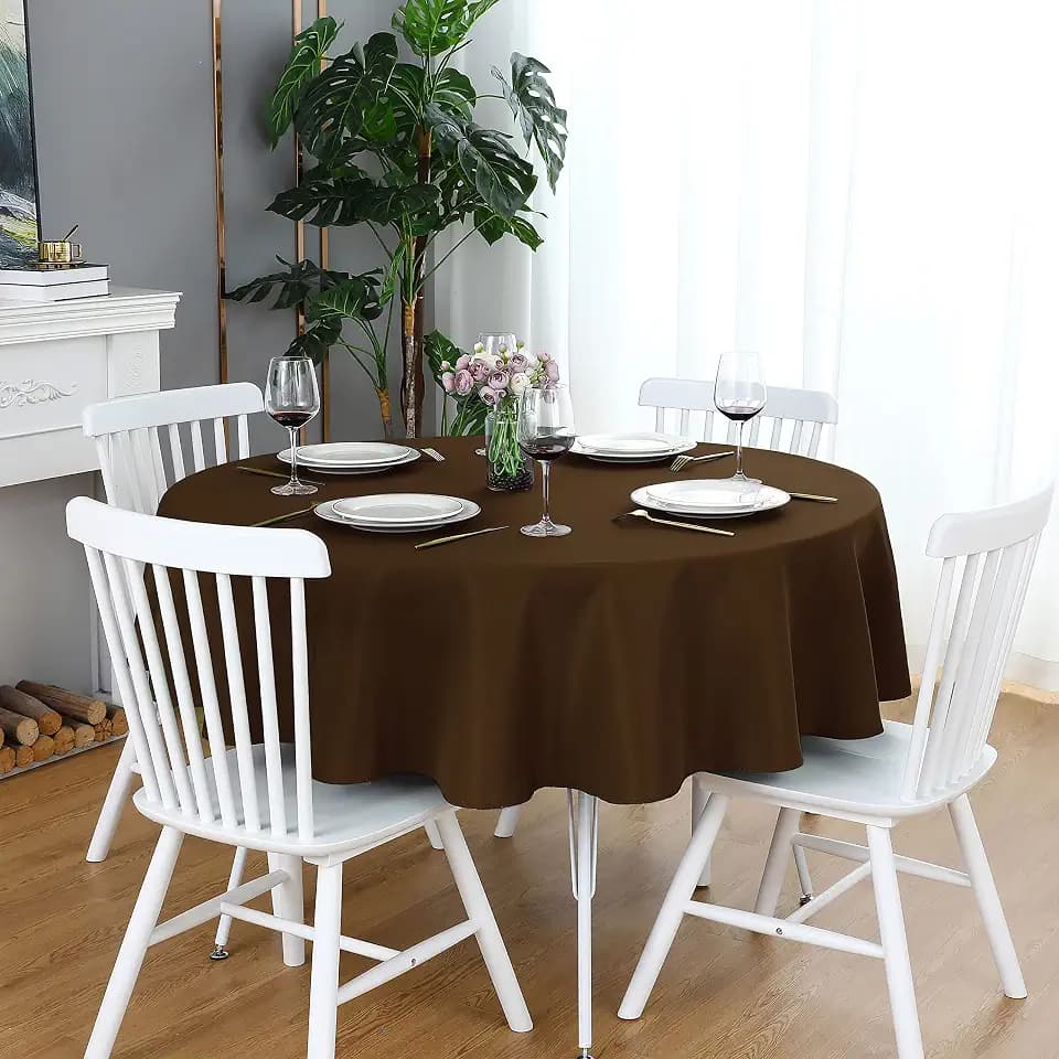 FOLINS&HOME Brown 90 Inch Round Tablecloth, Waterproof Table Cloth