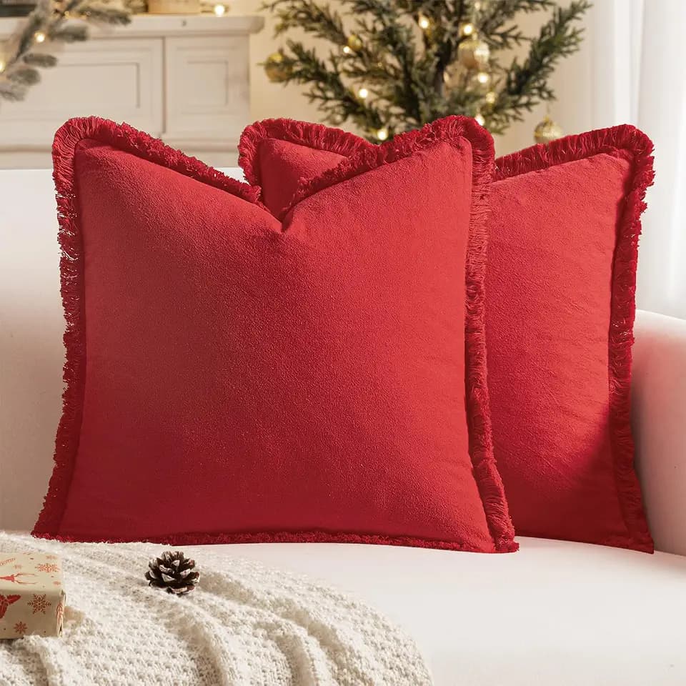 MIULEE Decorative Pillow Covers Boho Christmas Red 26x26 Set of 2