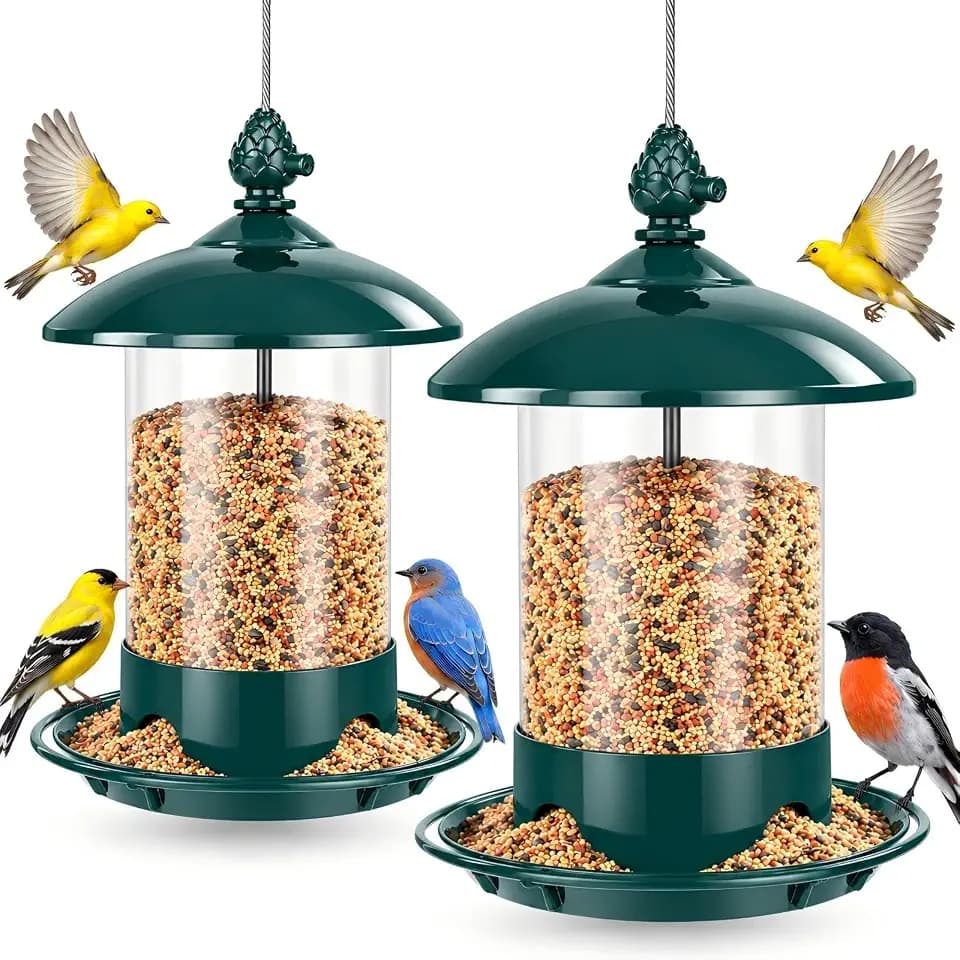 Gbekery Metal Bird Feeders for Outdoors, 360° Feeding Tray, Green 2 Pack