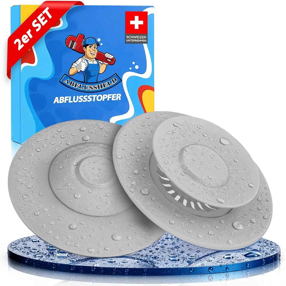 ABFLUSSHELD Abflussstopfen Universal - Waschbeckenstöpsel mit Haarsieb