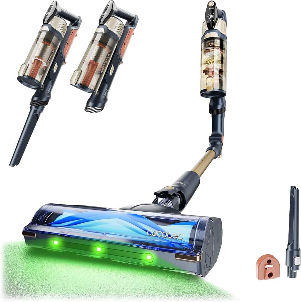Cecotec Staubsauger Kabellos Conga Rockstar S50 Flex. 340W, Ultraleicht 2,8 kg, Handgerät 1,45 kg, 135 AW, BLDC-Motor, Green Detect, 45 Min Akku, ErgoFlex Rohr für Saugen ohne Bücken