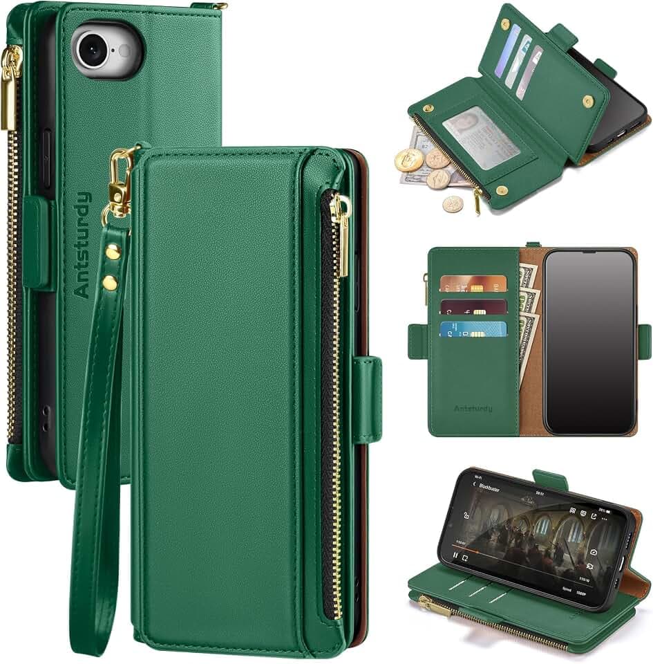 Antsturdy Compatible with iPhone 17e / 16e Wallet Case Women,Green