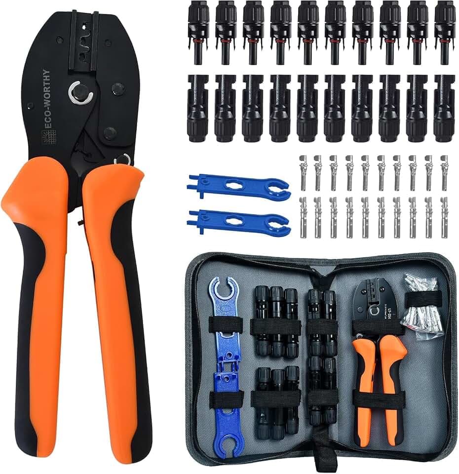 ECO-WORTHY Solar Stecker Crimpzange Set für 2,5/4/6mm² Solarpanel Solarkabel, 10 Paar Solarstecker + 2x Solar Schraubenschlüssel, Solar Crimpzange Werkzeug Set für Solarstecker Kabel Anschluss