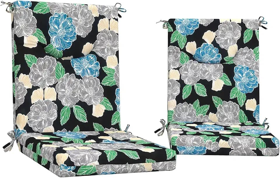 DYTXIII Outdoor High Back Chair Cushions Set of 2, 44x20 in Water Repellent Patio Seat Cushions with Elastic Sponge, All Weather Cushions for Rocking, Dining Chairs, Patio Furniture - Peony Garden