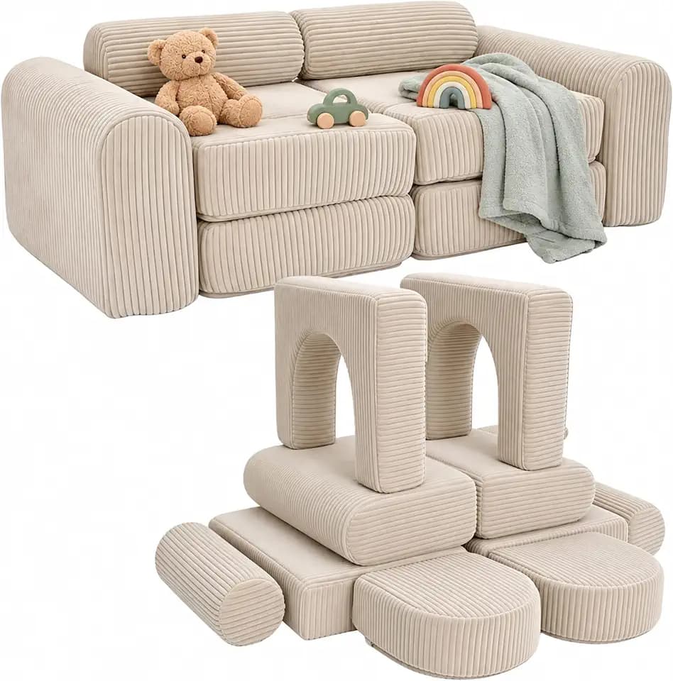 Relaxdays Kinder-Spielsofa, modular, 10-tlg., weiche Bausteine, beige