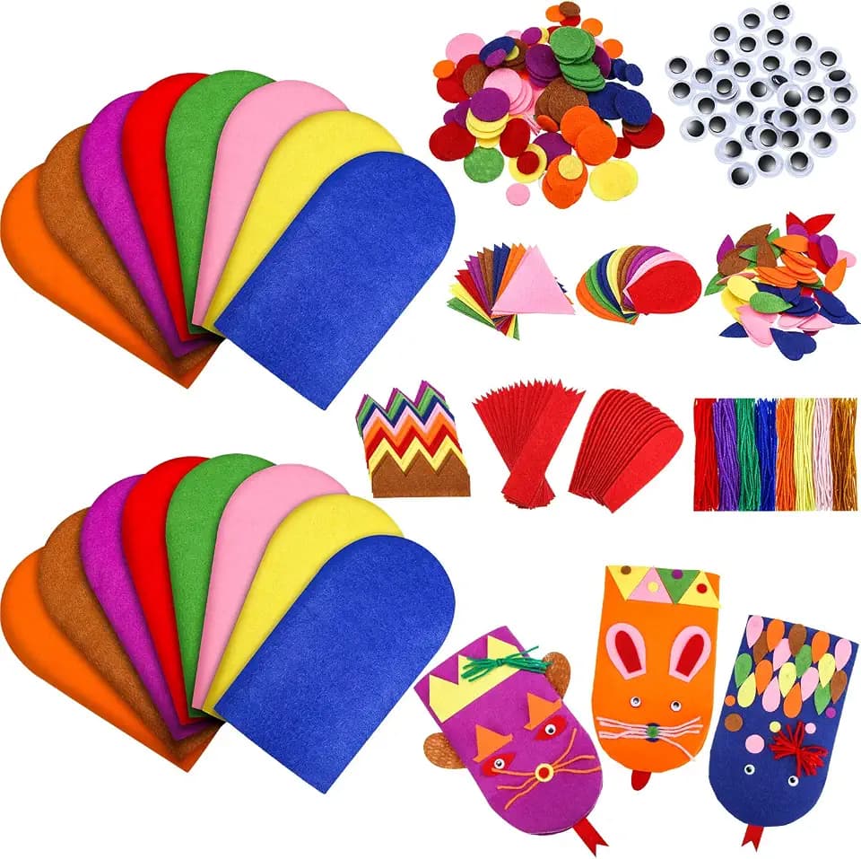 Gejoy 16 Pcs Sock Puppet Kit Kids Adult Hand Puppet Making Kit