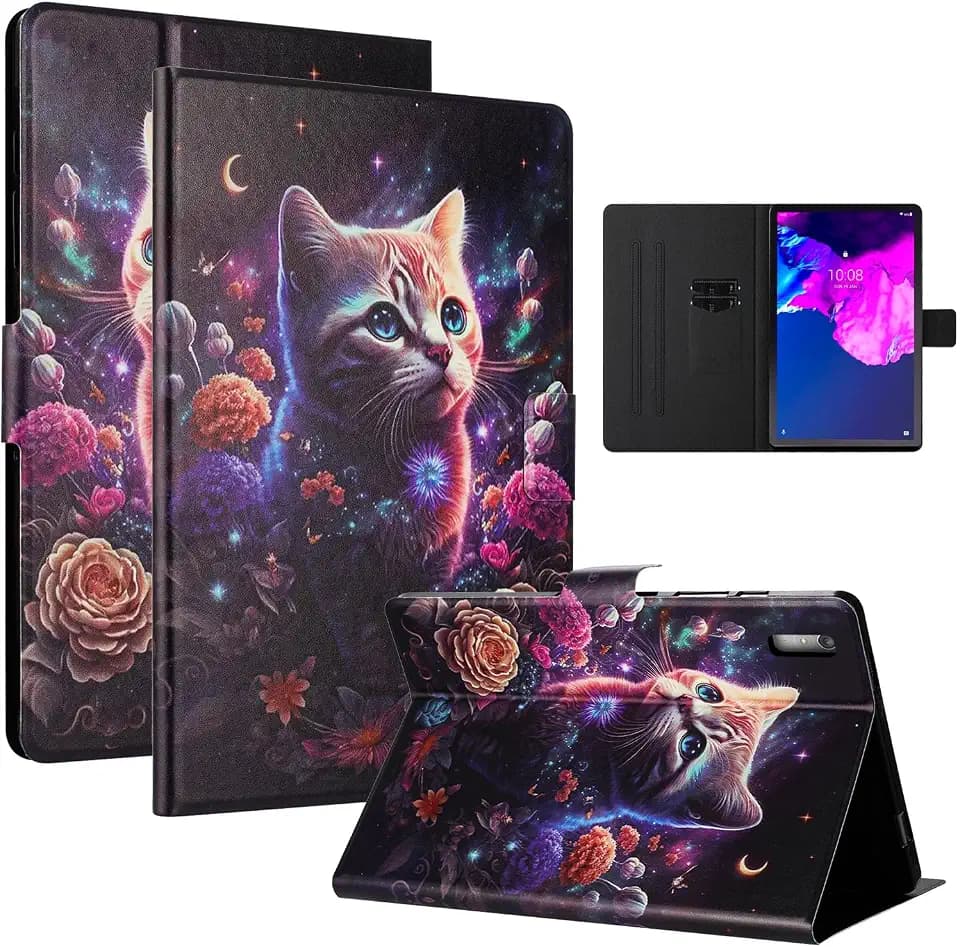 Hülle für Lenovo Tab P11 Gen 2 11.5 Zoll Mit Magnetische Schnalle Lenovo Tab P11 2022 Hülle Mit Kartenfächern Klappschutzhülle, Blumenkatze