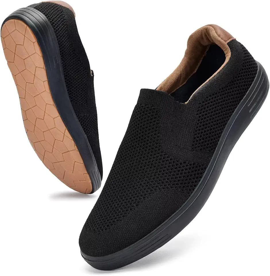 Puxowe Men's Slip On Loafers, Comfy & Knit Walking Shoes with Arch Support