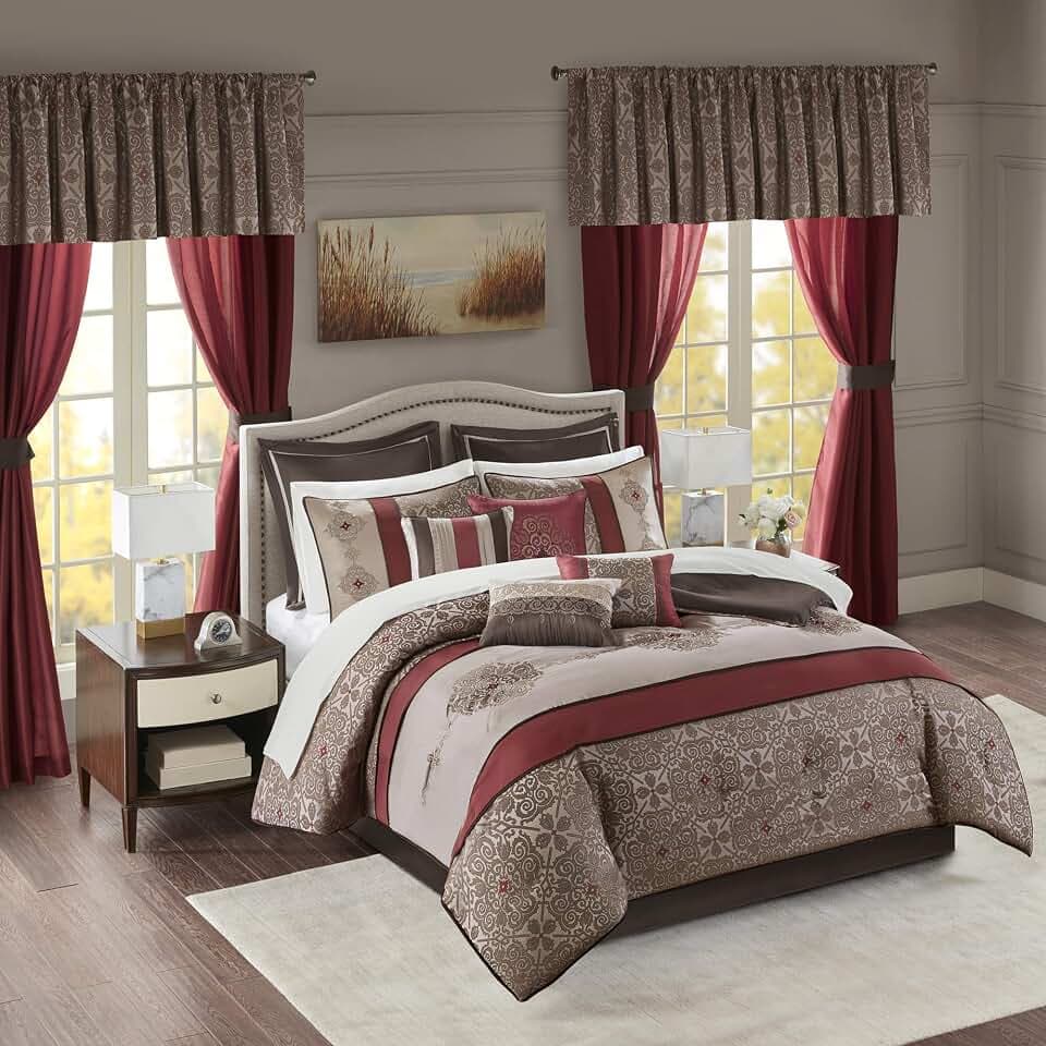 Madison Park Essentials Cal King Comforter Set, 24 Piece Room in a Bag Red