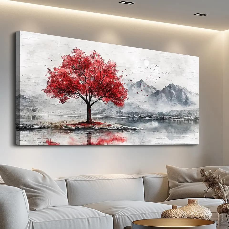 QIYILEXWART Canvas Wall Art For Living Room Large Wall Decor For Office Bedroom Decorations Red Tree Landscape Pictures Farmhouse Painting Artwork Room Wall Mural Aesthetic Home Decor 30x60 In