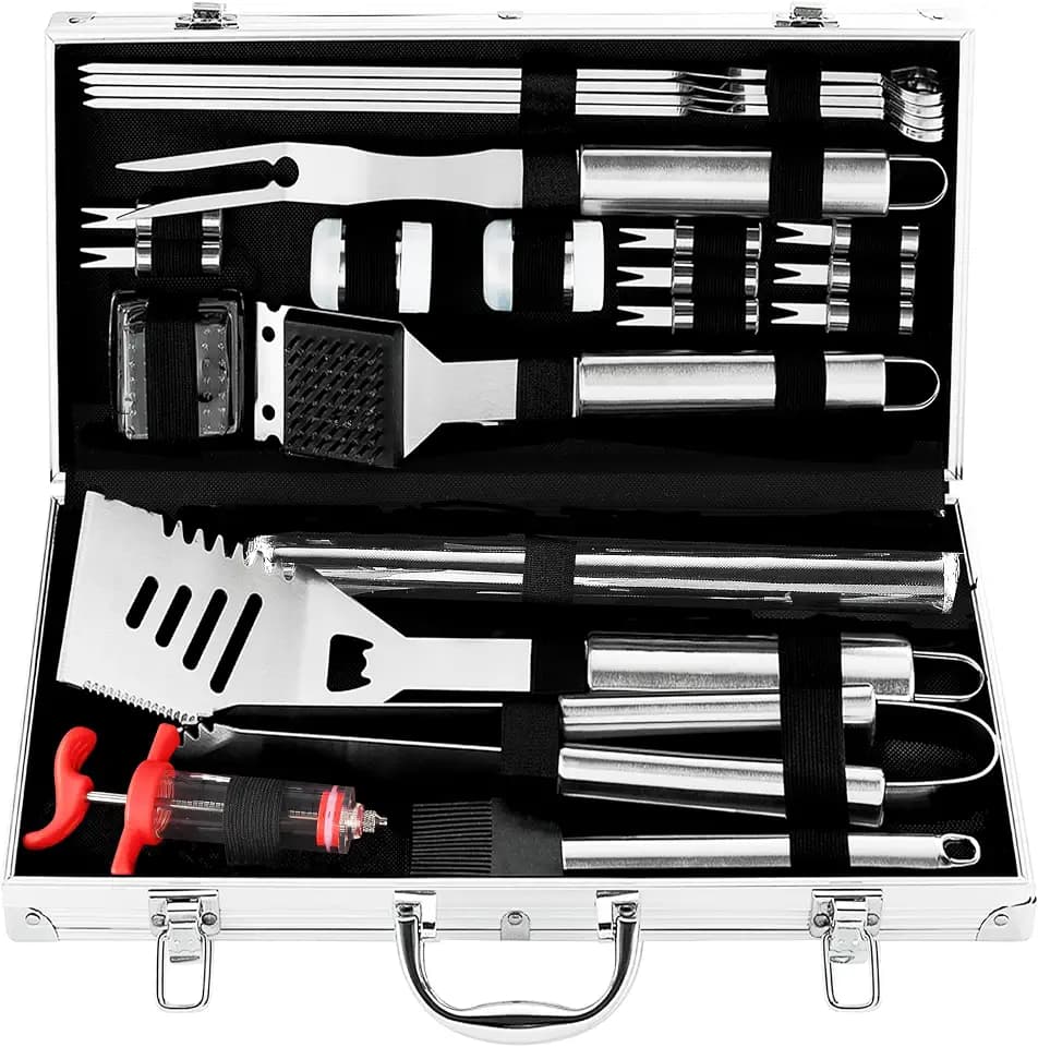 grilljoy 24-teiliges BBQ Grillbesteck Set aus Edelstahl mit Koffer