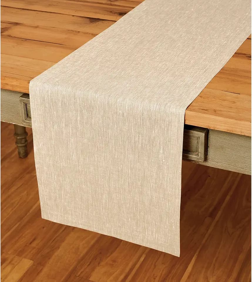 Solino Home 100% Pure Linen Table Runner Beige Woven, Athena 14 x 72 in