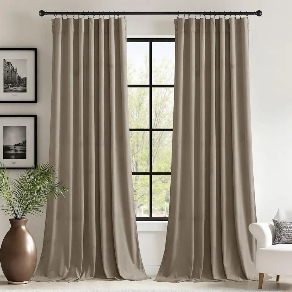 StangH 62 inches Wide Camel Beige Curtains for Sliding Door, 2 Panels
