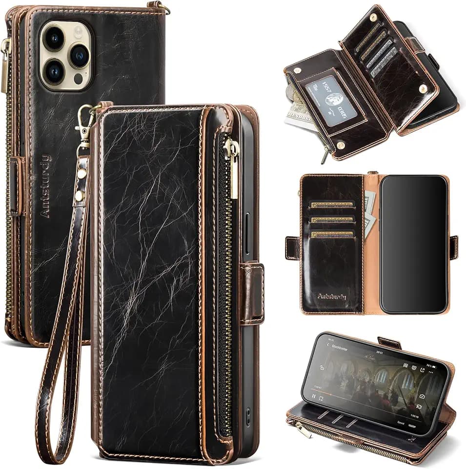 Antsturdy for iPhone 12/iPhone 12 Pro Phone Wallet Case Women(Coffee)