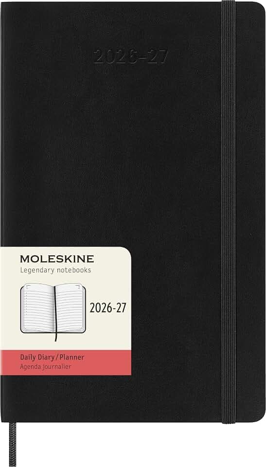 Moleskine 2026-27 18-Month Daily Planner, Large, Black, Softcover