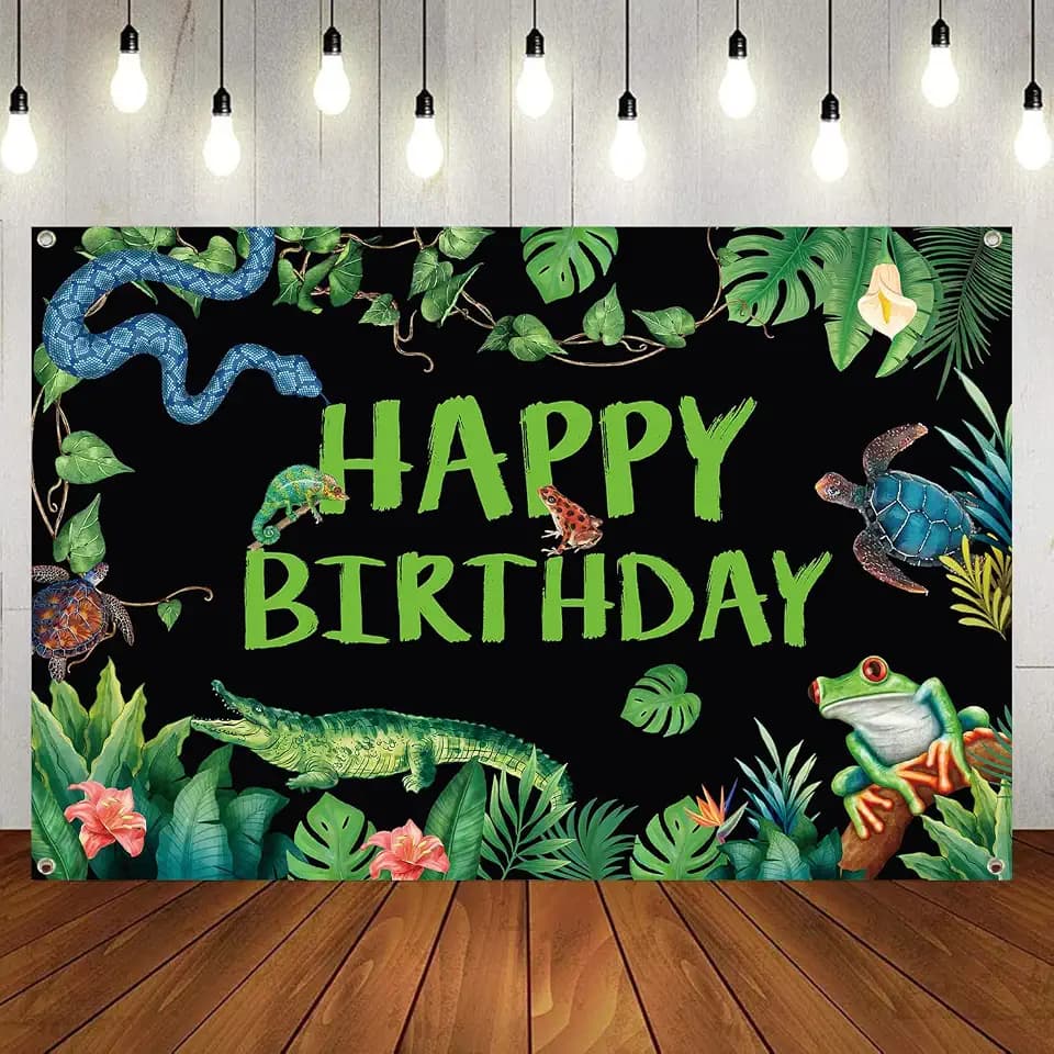 Reptile Party Decorations, Reptile Birthday Party Backdrop Supplies, Lizard Snake Crocodile Backdrop Decorations for Kids Birthday Party