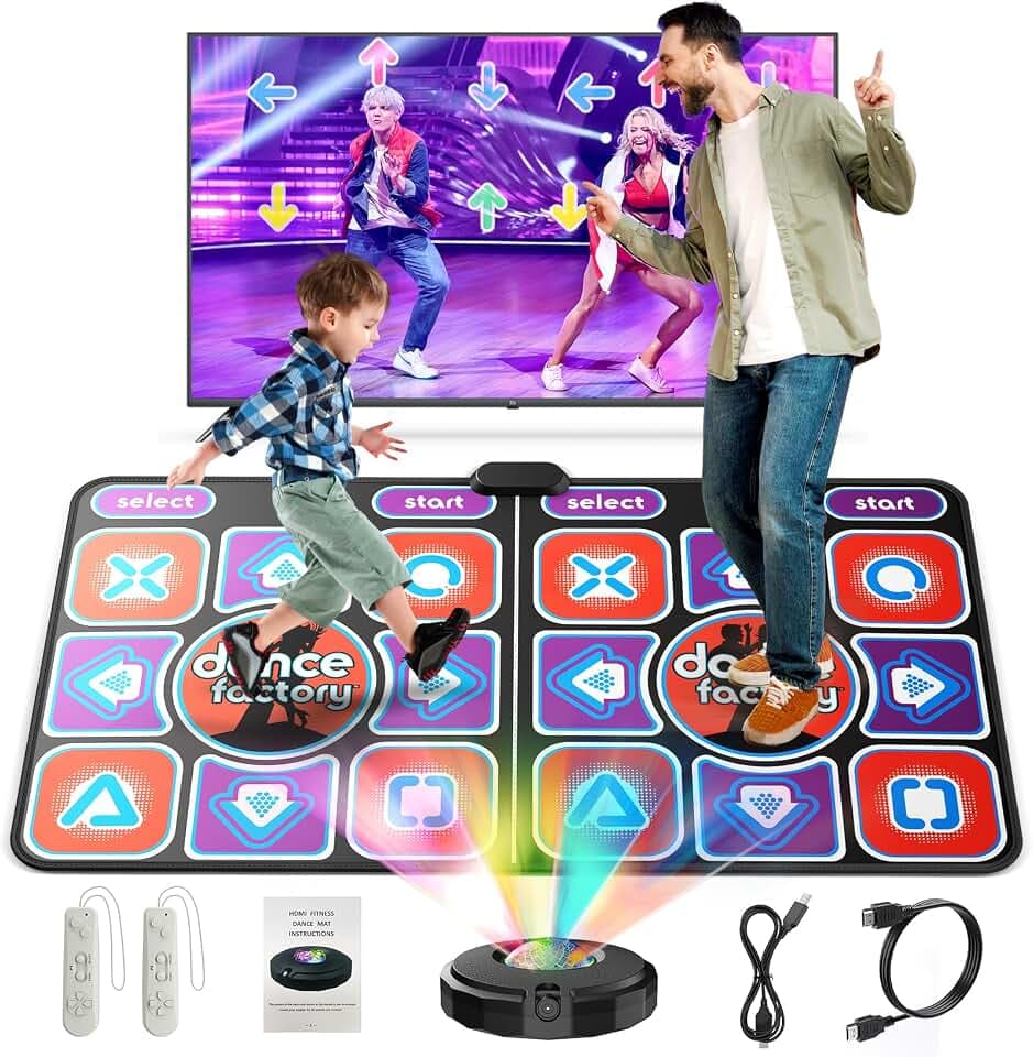 Tanzmatte für TV mit Kamera, Doppel-Tanzmatte für Kinder und Erwachsene, Dance Mat mit 4-Taste, 6-Taste, Einzelspielerund Zweispieler-Modus, rutschfeste Tanzunterlage für Mädchen und Jungen