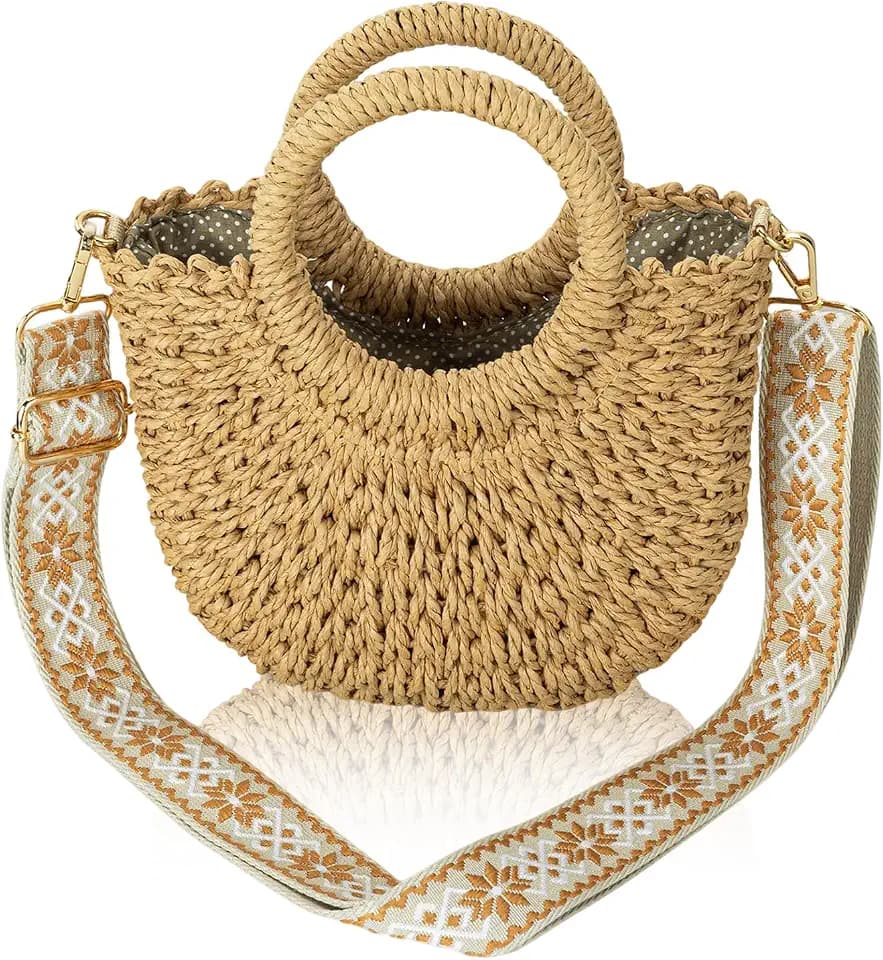 Gets Handwoven Rattan Bag for Women Cross Body Bohemian Straw Bag Vintage Weave Tote Summer Beach Carrying Shoulder Bag